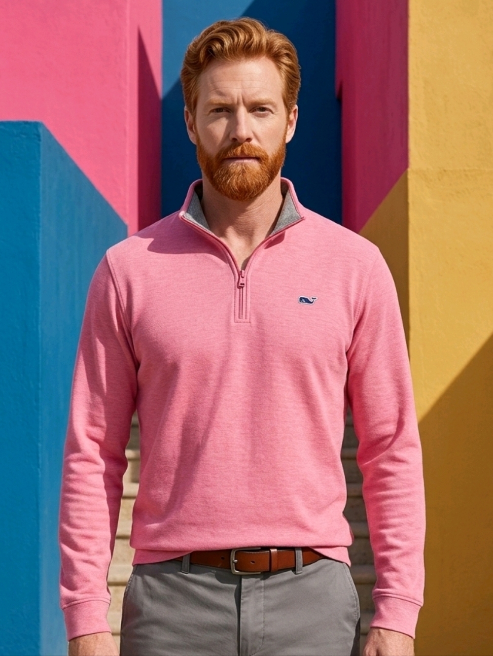 Vineyard Vines Coral Heathered 1/4 Zip Pullover S